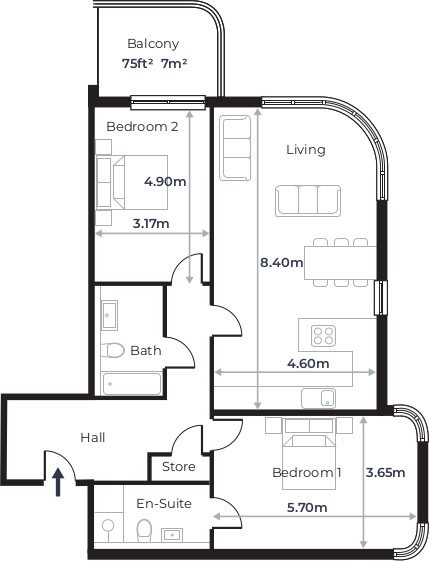 Radcliffe Court - Flat 12, Second Floor plan