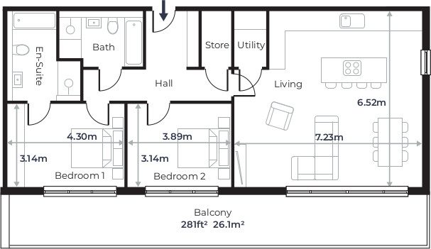Radcliffe Court - Flat 13, Second Floor plan