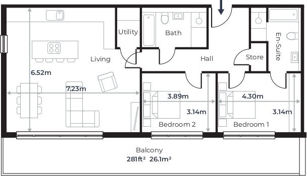 Radcliffe Court - Flat 14, Second Floor plan