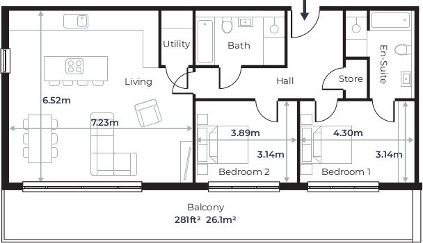 Radcliffe Court – Flat 19, Third Floor plan Radcliffe Court - Flat 19, Third Floor plan