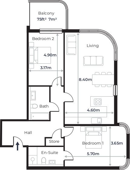 Radcliffe Court - Flat 2, Ground Floor plan