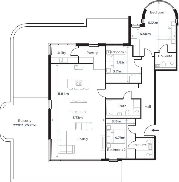 Radcliffe Court - Flat 26, Fifth Floor plan