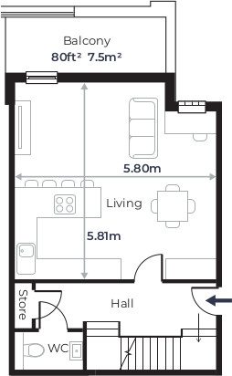 Radcliffe Court - Flat 6, ground floor plan