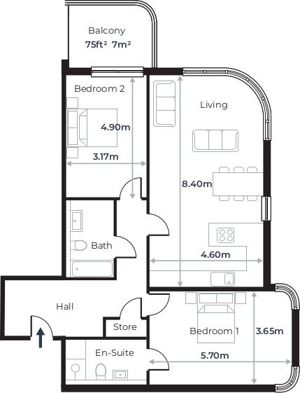 Radcliffe Court - Flat 7, First Floor plan